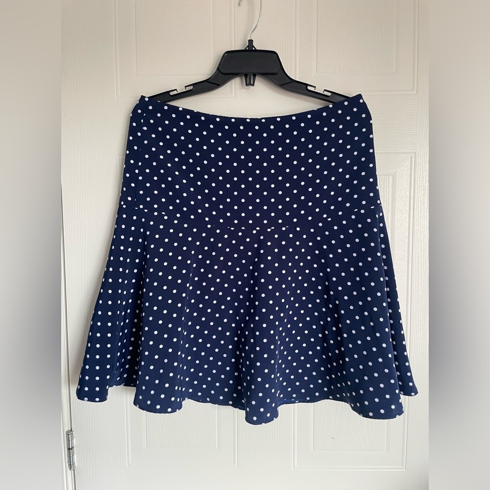 Preppy Polka Dot Navy Flare Mini Skirt Quiet Luxury Lauren RL Sz 6 - Picture 2 of 15